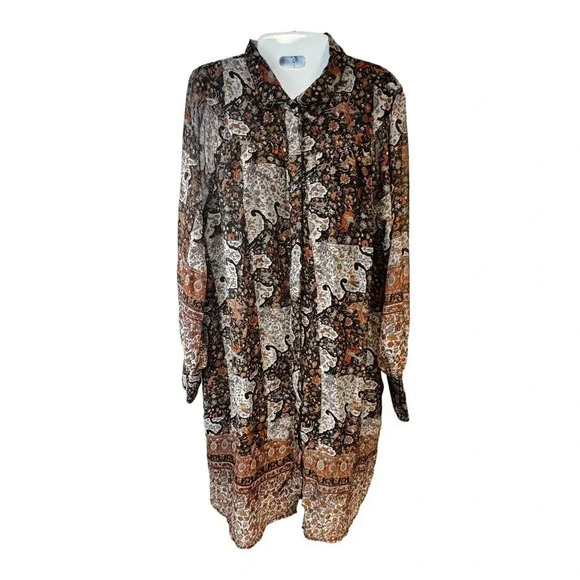 .OBJECT Objarya Fall Print Long Sleeve Button-Up Shirt Dress Women's M EUR 40 - Picture 1 of 10